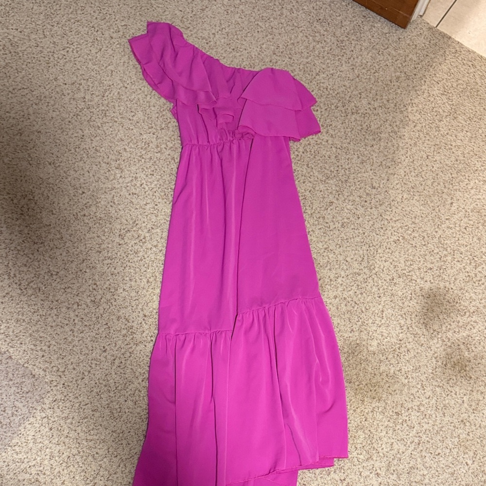 Women’s One-Shoulder Ruffle Maxi Dress in Fuchsia